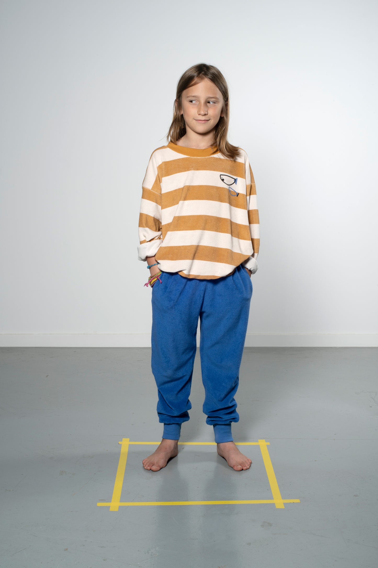 Sweatshirt in badstof - stripes mustard