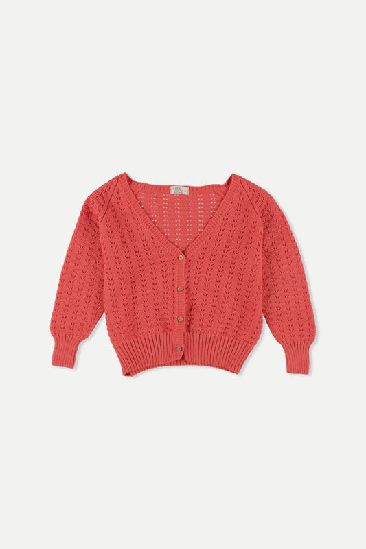 Crochet tricot cardigan kids - pink ruby