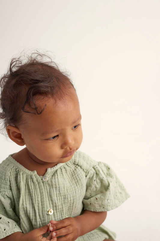 Soft gauze flounce baby dress - tender green