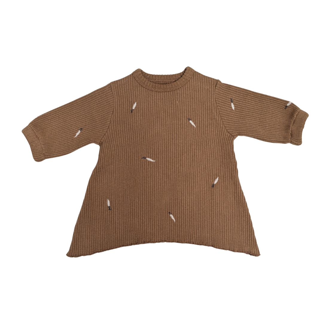 Embroidery ribbed dress - Cocoa