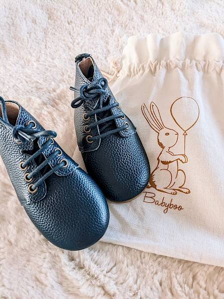 Lederen schoentjes met veters - navy