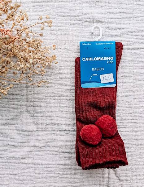 Kniekousen - pompoms maroon