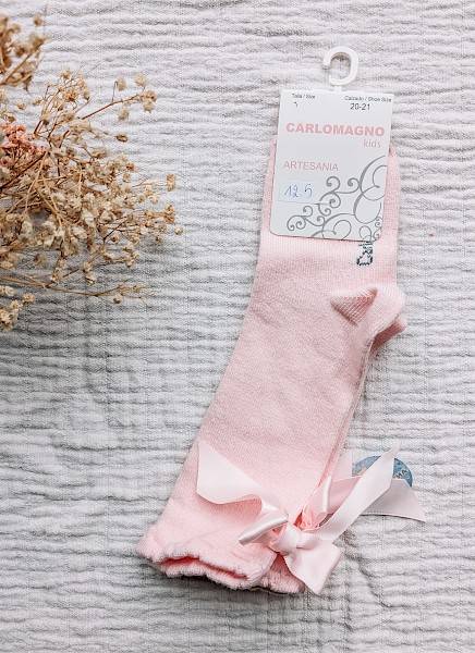 Kniekousen met strik - roze