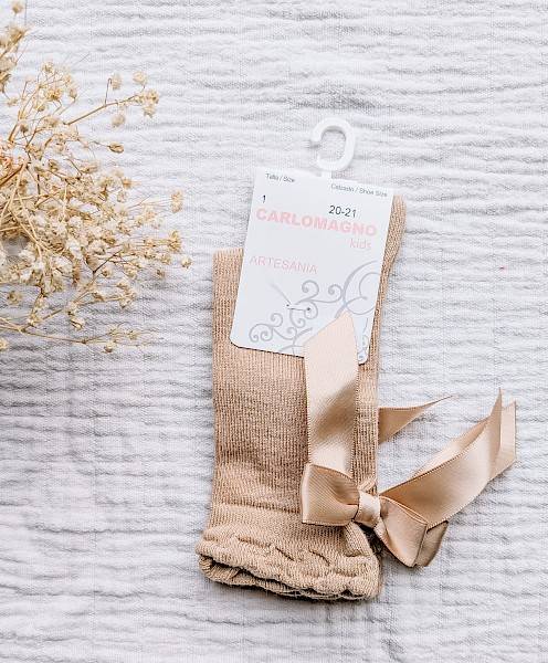 Kniekousen met strik - camel