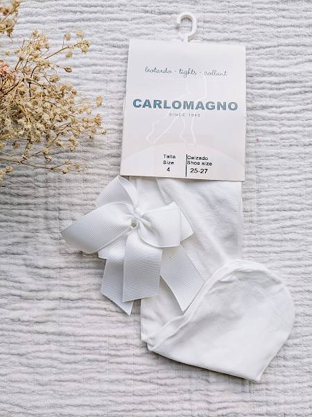 Dunne (nylon) kousenbroek met strik - wit