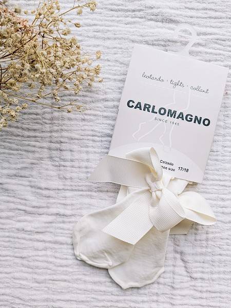 Dunne (nylon) kousenbroek met strik - ecru