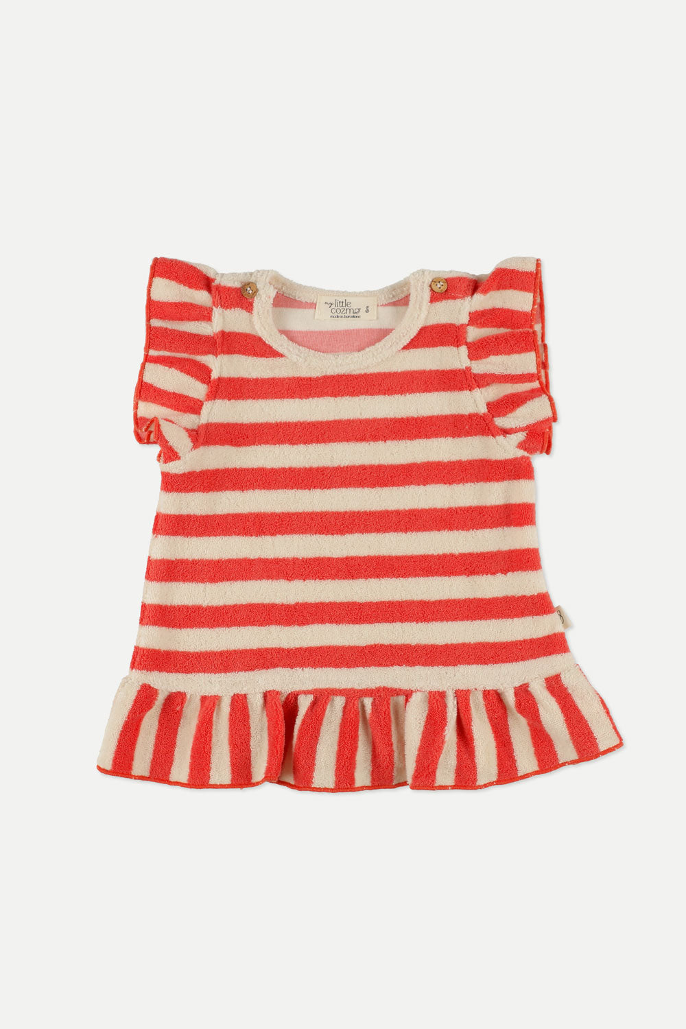Organic toweling stripes dress - pink ruby