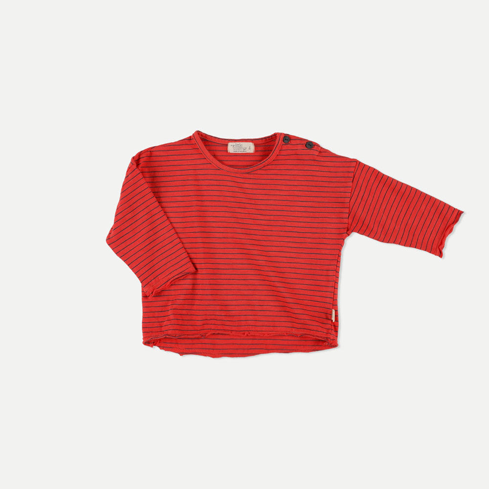 Einar slub navy stripes t-shirt - pink ruby