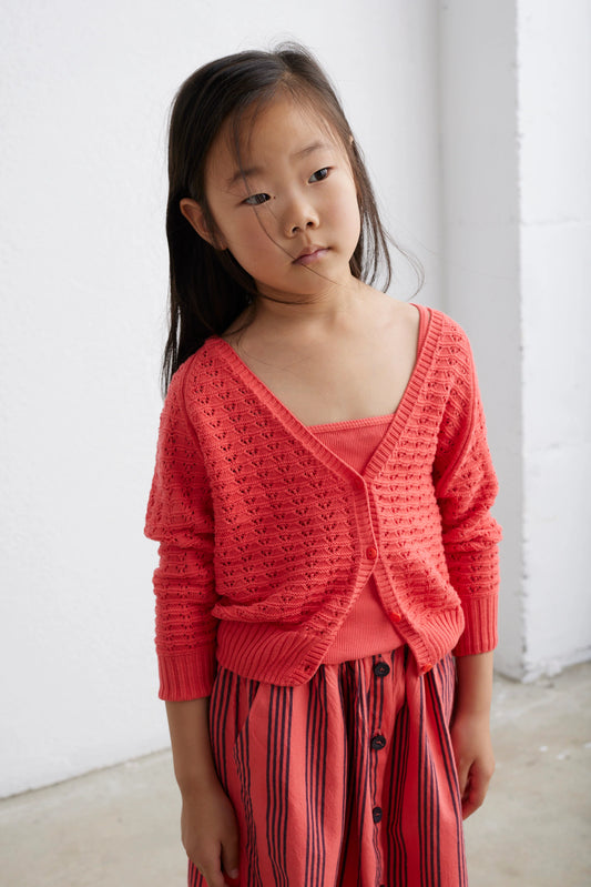 Crochet tricot cardigan kids - pink ruby