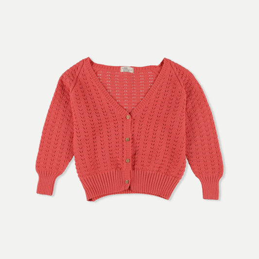 Crochet tricot cardigan baby - pink ruby