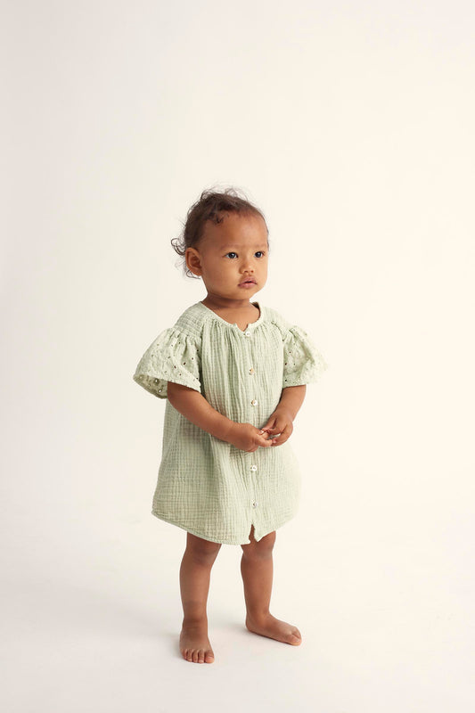 Soft gauze flounce baby dress - tender green